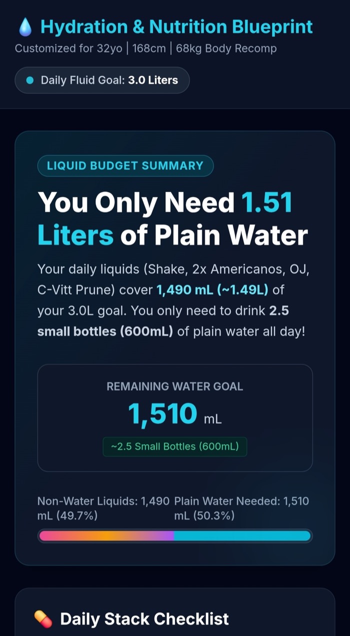 A hydration-planner app running in CanvasRunner